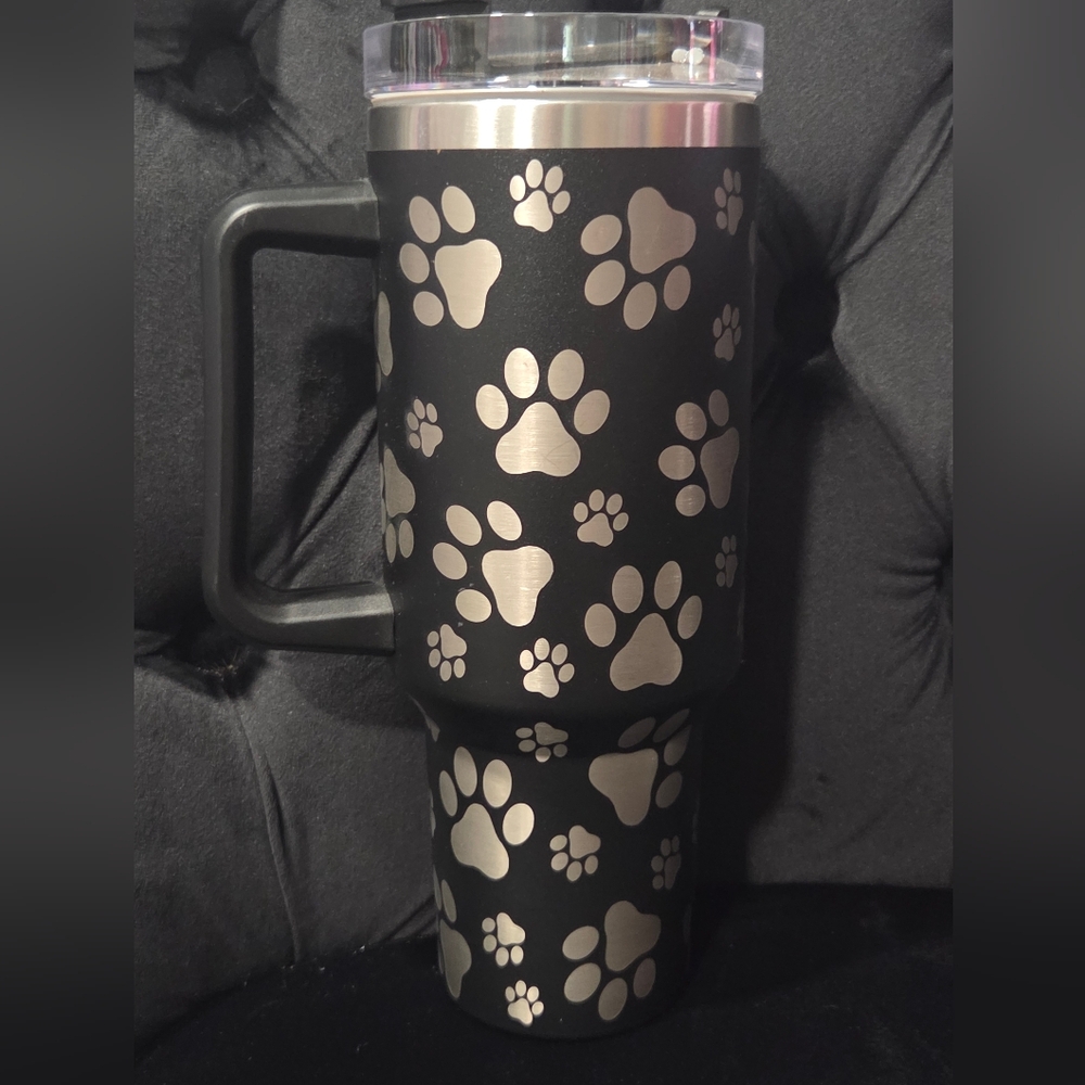 Black 40oz Tumbler with Metallic Paw Print Design
